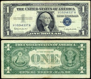 1 доллар 1957 B США серебряный сертификат с синей печатью, банкнота, VF-VG