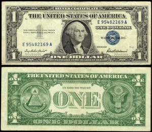 1 доллар 1957 США серебряный сертификат с синей печатью, банкнота, VF-VG
