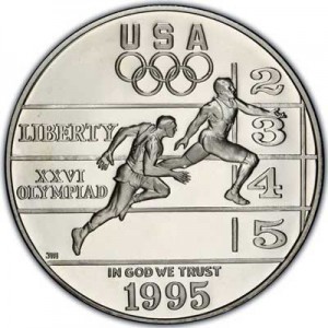 1 доллар 1995 США XXVI Олимпиада Легкая атлетика,  proof, серебро