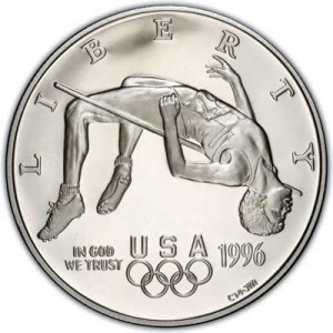 1 доллар 1996 США XXVI Олимпиада Прыжки в высоту,  proof, серебро