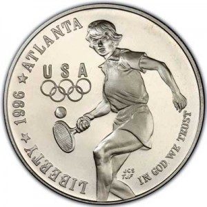 1 доллар 1996 США XXVI Олимпиада Теннис,  proof, серебро