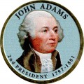 1 dollar 2007 USA, 2 president John Adams colored