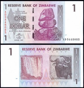 1 доллар 2007 Зимбабве, банкнота, хорошее качество XF 