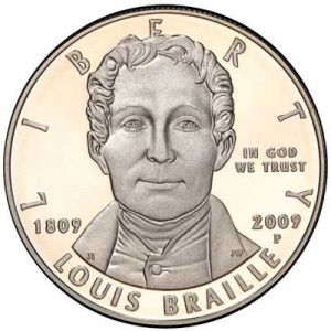 1 доллар 2009 США Луи Брайль,  Proof, серебро