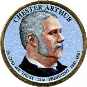 1 dollar 2012 USA, 21 president Chester Alan Arthur colored