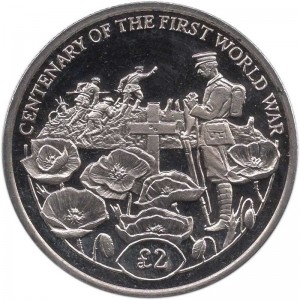 2 pounds 2018 British Indian Ocean Territory World War I price, composition, diameter, thickness, mintage, orientation, video, authenticity, weight, Description