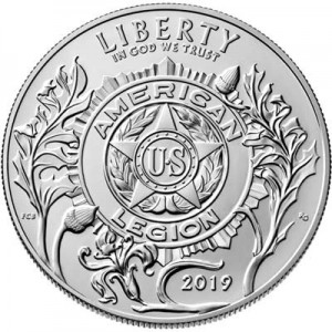 1 доллар 2019 США, Американский легион, UNC, серебро