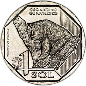 1 Sol 2017 Peru Spectacled bear price, composition, diameter, thickness, mintage, orientation, video, authenticity, weight, Description