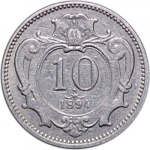 10 Hellers 1894 Austria, from circulation price, composition, diameter, thickness, mintage, orientation, video, authenticity, weight, Description