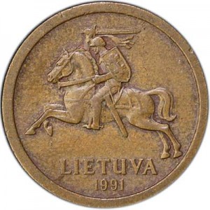 10 cents 1991 Lithuania price, composition, diameter, thickness, mintage, orientation, video, authenticity, weight, Description