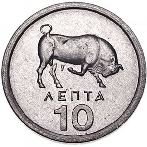 10 лепт 1976 Греция, Бык UNC цена, стоимость