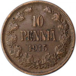 10 penni 1915 Finland price, composition, diameter, thickness, mintage, orientation, video, authenticity, weight, Description