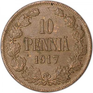 10 penni 1917 Finland eagle price, composition, diameter, thickness, mintage, orientation, video, authenticity, weight, Description