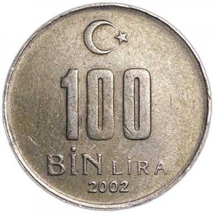 100000 lira Turkey 2002, from circulation