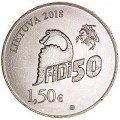1,5 euro 2018 Lithuania 50th anniversary of Physics Faculty of Vilnius University