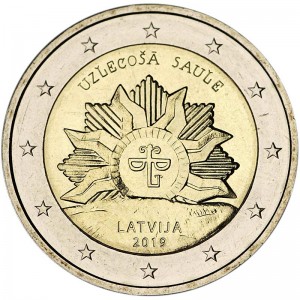 2 евро 2019 Латвия, Восход солнца цена, стоимость