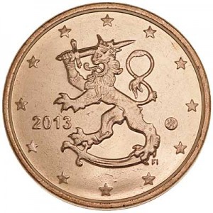 2 цента 2013 Финляндия, UNC цена, стоимость