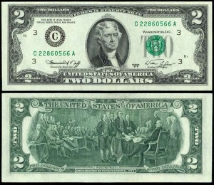 2 доллара 1976 США (С - Филадельфия), банкнота, хорошее качество XF