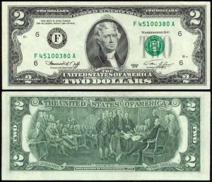 2 доллара 1976 США (F - Атланта), банкнота, хорошее качество XF