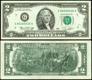 2 доллара 1976 США (G - Чикаго), банкнота, хорошее качество XF