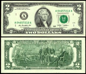 2 доллара 2009 США (A - Бостон), банкнота, хорошее качество XF