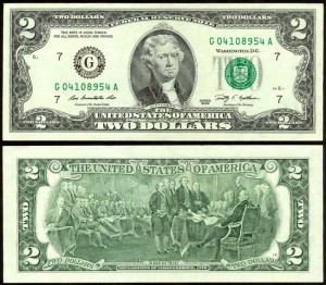 2 доллара 2009 США (G - Чикаго), банкнота, хорошее качество XF