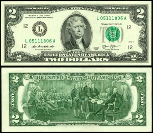 2 доллара 2013 США (L - Сан-Франциско), банкнота, хорошее качество XF