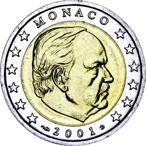 2 euros 2001 Monaco price, composition, diameter, thickness, mintage, orientation, video, authenticity, weight, Description