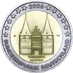 2 евро 2006 Германия, Шлезвиг-Гольштейн, серия "Федеральные земли Германии", двор D цена, стоимость