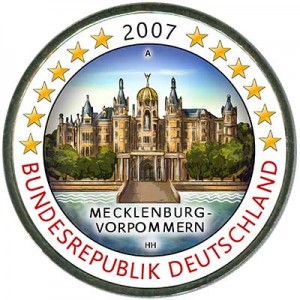 2 euro 2007, Germany, Mecklenburg-Vorpommern, colorized price, composition, diameter, thickness, mintage, orientation, video, authenticity, weight, Description