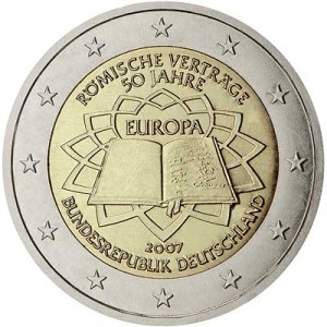 2 euro 2007, Treaty of Rome, Germany, mint J price, composition, diameter, thickness, mintage, orientation, video, authenticity, weight, Description