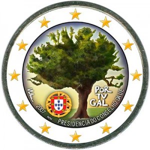 2 euro 2007, Portugal, Presidency of the Council of the European Union colorized price, composition, diameter, thickness, mintage, orientation, video, authenticity, weight, Description