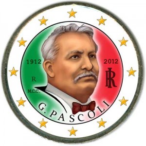 2 евро 2012 Италия, 100 лет со смерти поэта Джованни Пасколи, цветная цена, стоимость