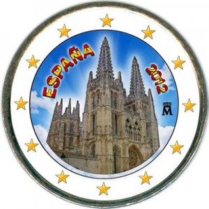 2 Euro 2012 Spanien, Kathedrale von Burgos Farbe Preis, Komposition, Durchmesser, Dicke, Auflage, Gleichachsigkeit, Video, Authentizitat, Gewicht, Beschreibung