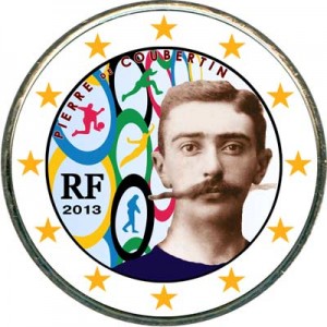 2 Euro 2013 France Coubertin, colorized price, composition, diameter, thickness, mintage, orientation, video, authenticity, weight, Description