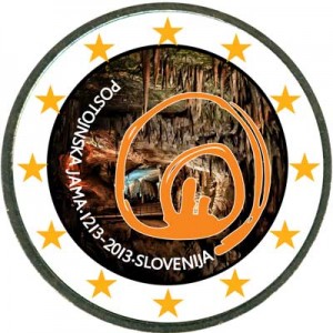 2 Euro 2013 Slovenia Postojna Cave colorized price, composition, diameter, thickness, mintage, orientation, video, authenticity, weight, Description