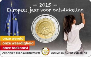 2 euro 2015 Belgium European Year for Development, blister price, composition, diameter, thickness, mintage, orientation, video, authenticity, weight, Description