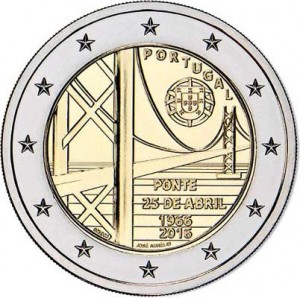 2 euro 2016 Portugal, 25th of April Bridge price, composition, diameter, thickness, mintage, orientation, video, authenticity, weight, Description