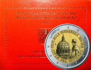2 euro 2015 Vatican, 200 years of Gendarmerie price, composition, diameter, thickness, mintage, orientation, video, authenticity, weight, Description