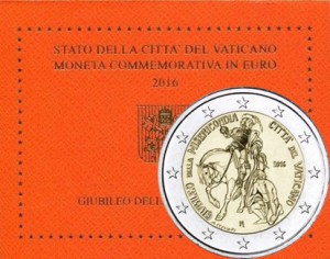 2 евро 2016 Ватикан, Год Милосердия (Misericordia) цена, стоимость