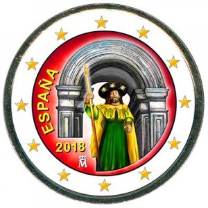 2 euro 2018 Spain Santiago de Compostela (colorized) price, composition, diameter, thickness, mintage, orientation, video, authenticity, weight, Description