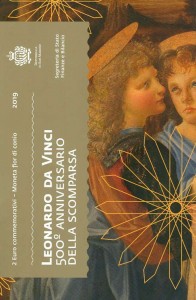 2 евро 2019 Сан-Марино, 500 лет со дня смерти Леонардо да Винчи, в буклете цена, стоимость