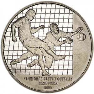 2 hryvnia 2004 Ukraine FIFA World Cup 2006 price, composition, diameter, thickness, mintage, orientation, video, authenticity, weight, Description