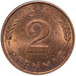 2 pfennig 1950-1996 Germany, from circulation price, composition, diameter, thickness, mintage, orientation, video, authenticity, weight, Description