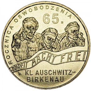 2 злотых 2010 Польша 65-летие освобождения Освенцима-Биркенау (65 rocznica oswobodzenia KL Auschwitz-Birkenau) цена, стоимость