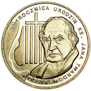 2 злотых 2010 Польша 95-летие со дня рождения Яна Твардовского (95 rocznica urodzin ks. Jana Twardowskiego) цена, стоимость