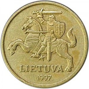 20 cents 1997 Lithuania price, composition, diameter, thickness, mintage, orientation, video, authenticity, weight, Description