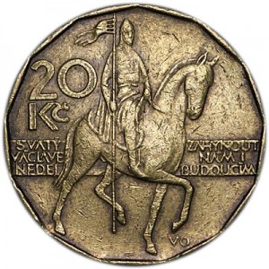 20 crown Czech Republic Wenceslaus I, from circulation price, composition, diameter, thickness, mintage, orientation, video, authenticity, weight, Description