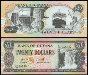 20 долларов, Гайана, банкнота, хорошее качество XF