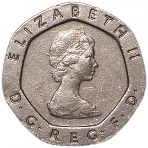 20 pence 1982 United Kingdom price, composition, diameter, thickness, mintage, orientation, video, authenticity, weight, Description